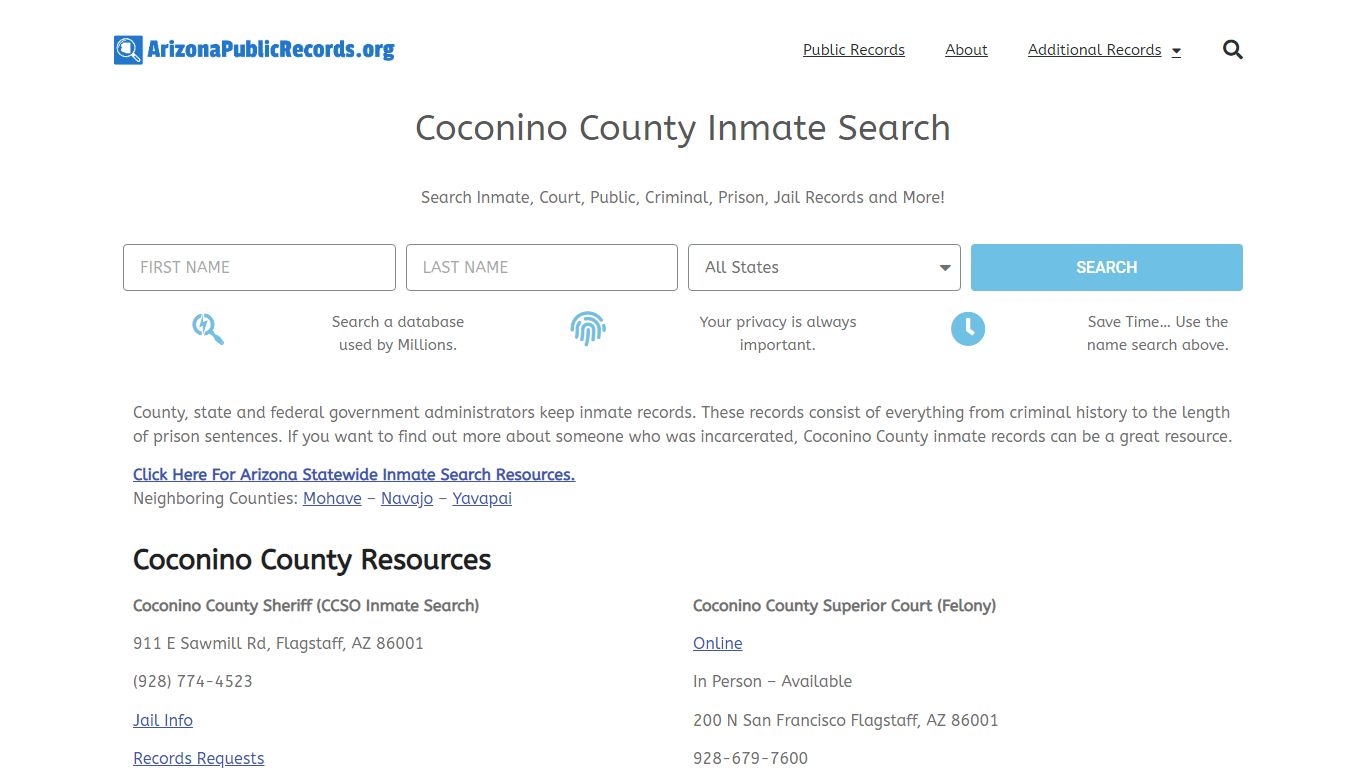 Coconino County Inmate Search - Current & Past CCSO AZ Jail Records