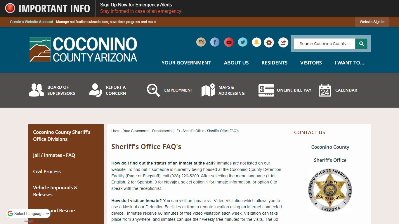 Sheriff's Office FAQ's | Coconino